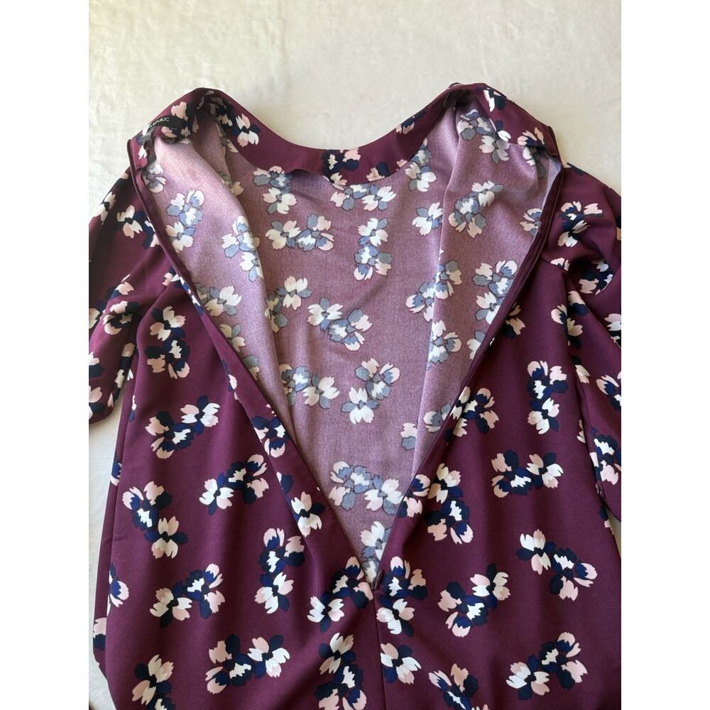 Banana Republic Burgundy Floral Long Sleeve Knee Length Shift Dress Round Neck 6 - Picture 6 of 8
